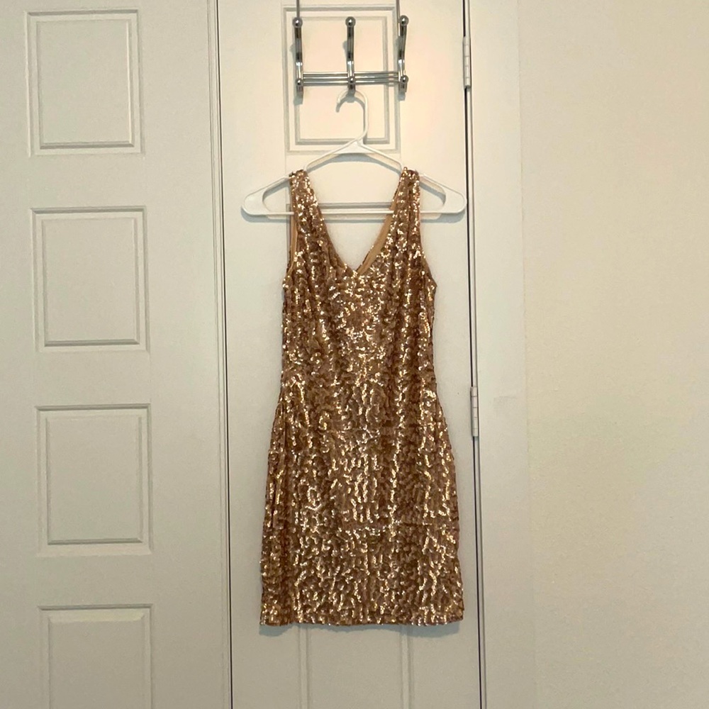 Gold sparkly sequence mini dress